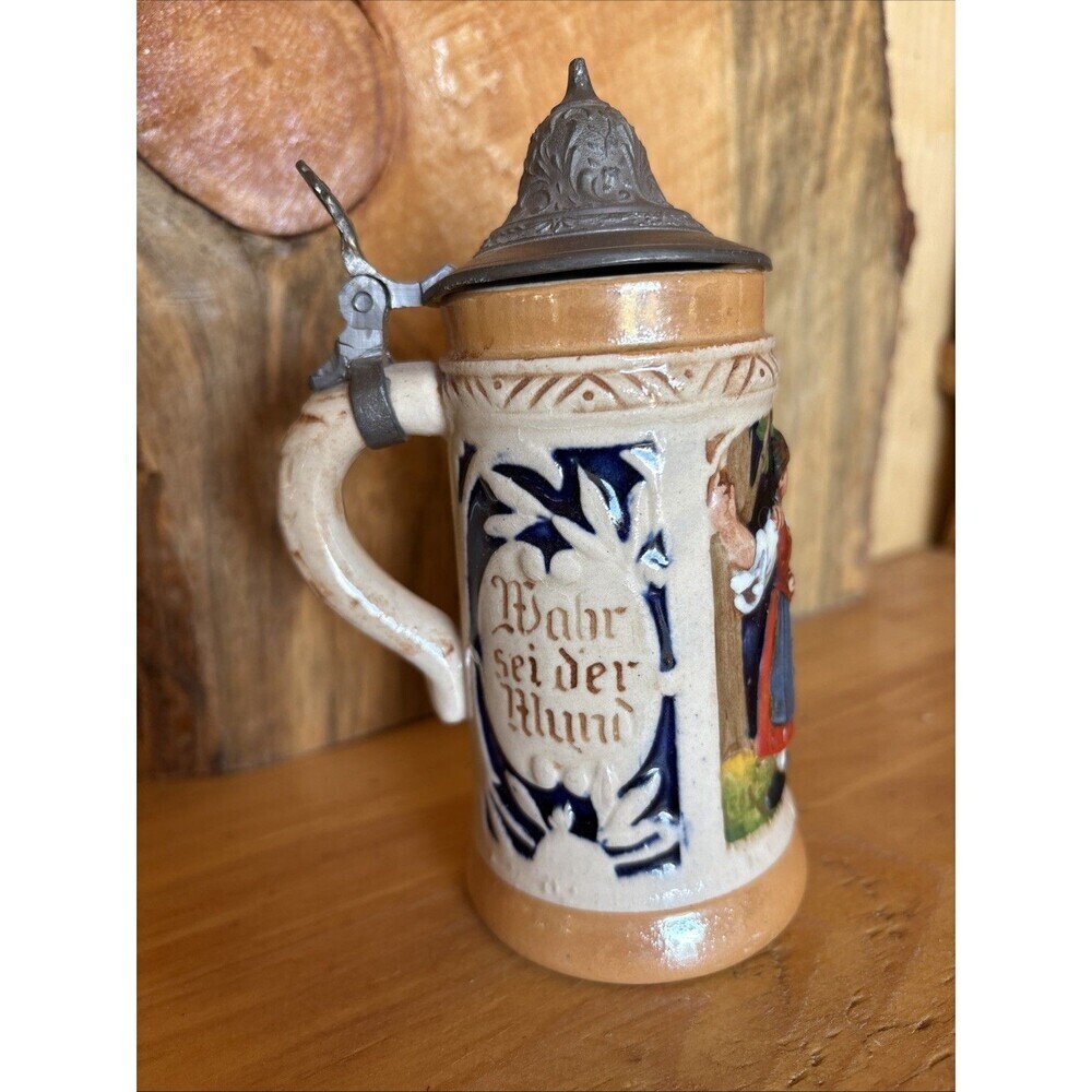 Vintage Small Hand-Painted Lidded German Beer Stein